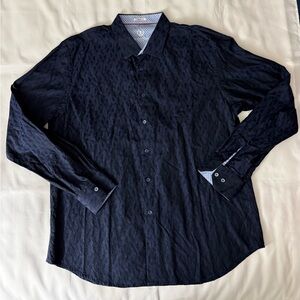 Bugatchi Uomo Shaped Fit Navy Patterned Long Sleeve Button Down Shirt